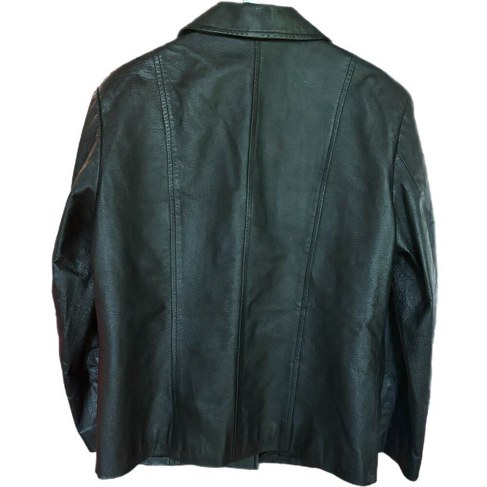 Leather Jacket Women L Size 12 Black Button Down Warm Pristine Biker Moto 50’s - Picture 2 of 13